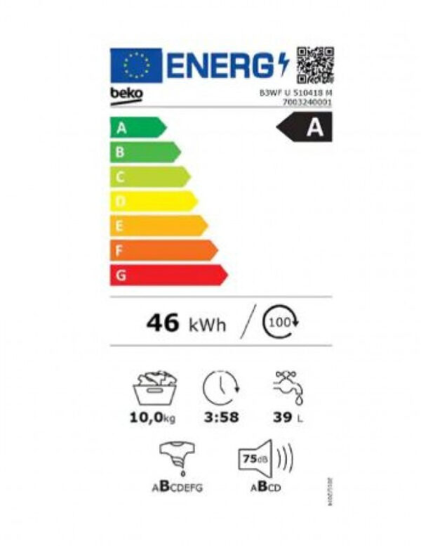 Beko B3WFU510418M Πλυντήριο Ρούχων 10kg 1400 Στροφών - Image 2