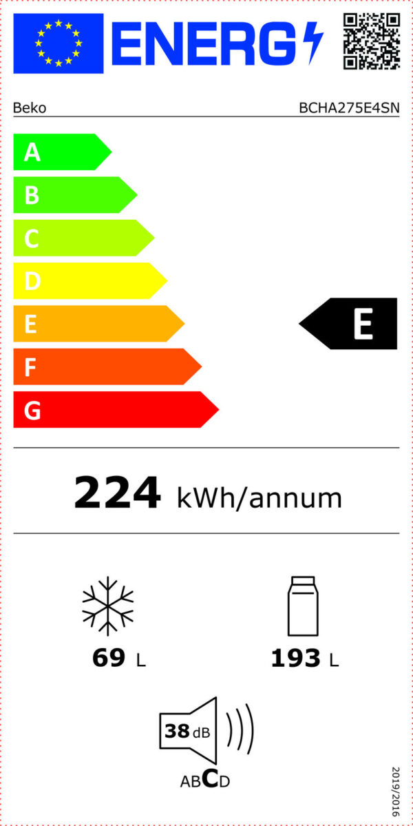 Beko BCHA275E4SN Ψυγειοκαταψύκτης 262lt Υ177.5xΠ54xΒ54.5cm Λευκός - Image 2