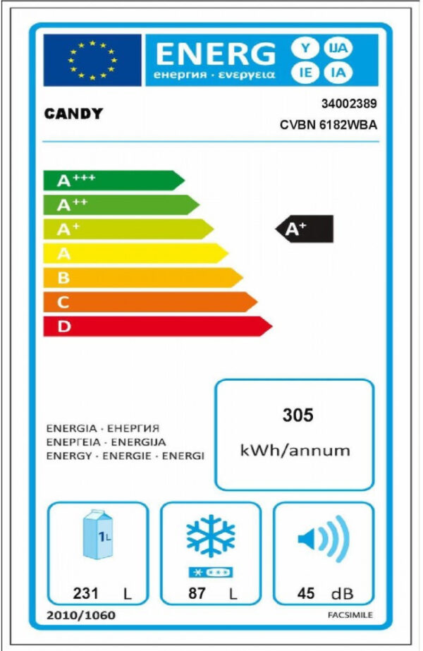 Candy CVBN 6182 WBA Ψυγειοκαταψύκτης No Frost Υ187xΠ60xΒ64cm Λευκός - Image 3