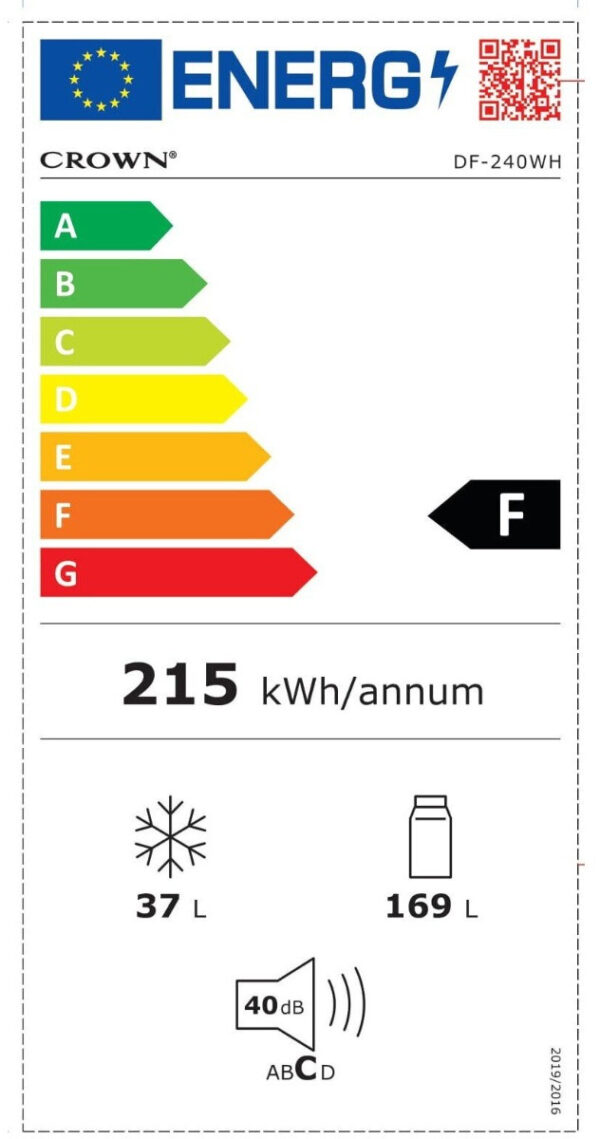 Crown DF-240WH Δίπορτο Ψυγείο 205lt Υ143xΠ55xΒ55.5cm Λευκό - Image 2