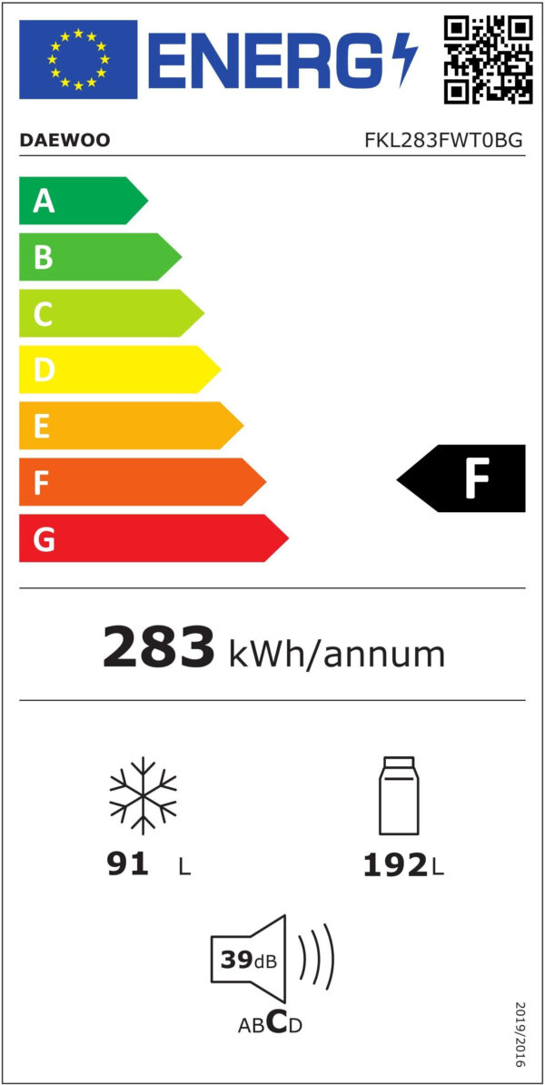 Daewoo FKL283FWT0BG Ψυγειοκαταψύκτης 283lt Υ186xΠ60xΒ57cm Λευκός - Image 2