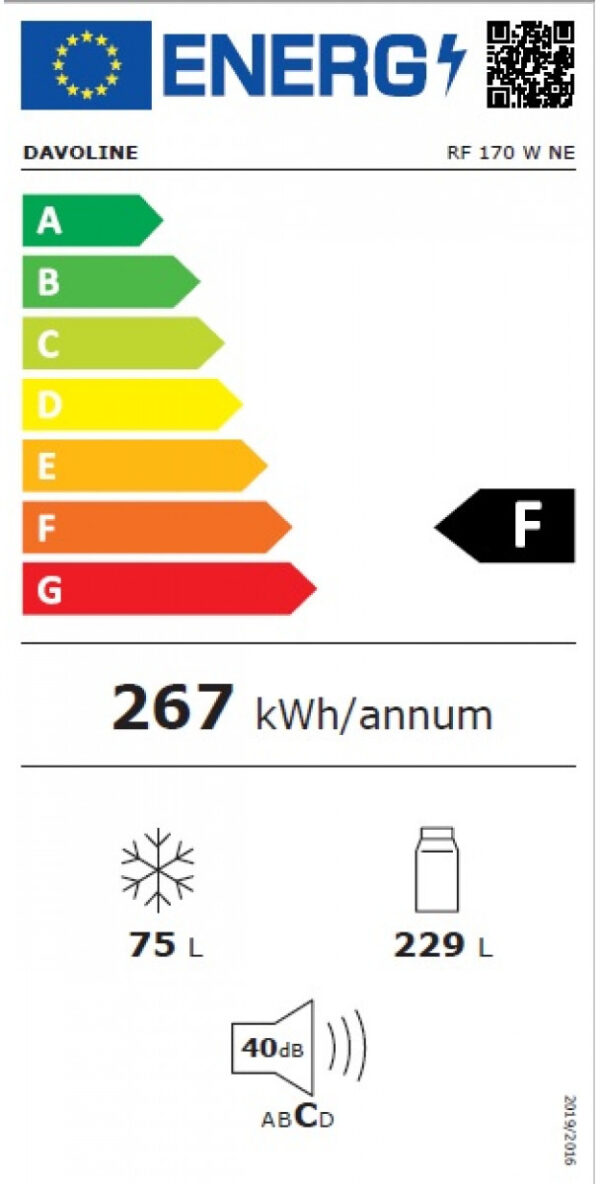 Davoline RF 170W Δίπορτο Ψυγείο 304lt Υ172xΠ60xΒ60cm Λευκό - Image 2