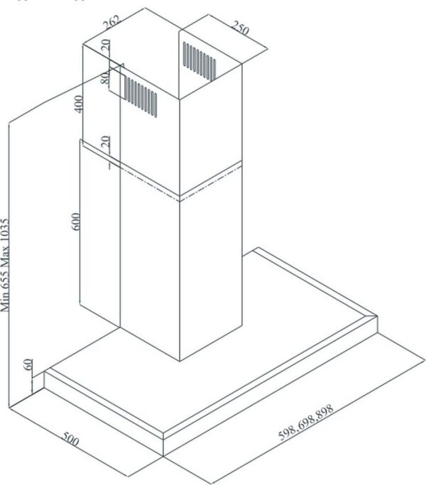 Davoline Square 60 BL Απορροφητήρας Καμινάδα-Τζάκι 60cm Μαύρος - Image 6