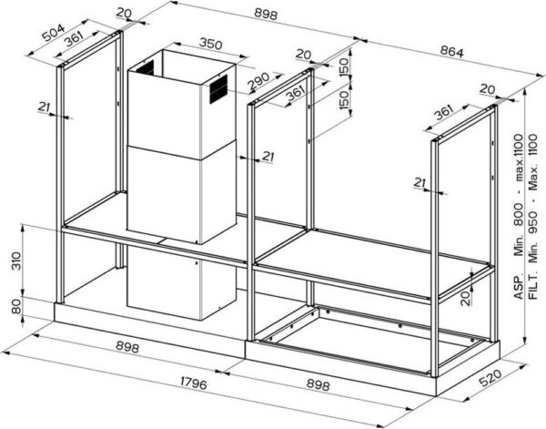 Faber T-Shelf EV8 BK Matt A180 Απορροφητήρας Νησίδα-Οροφής 180cm Μαύρος - Image 2