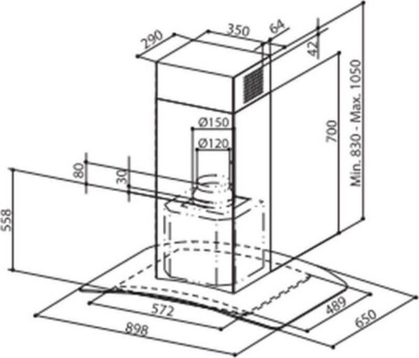 Faber Tratto Isola SP EV8 X V A90 Απορροφητήρας Νησίδα-Οροφής 90cm Inox - Image 2