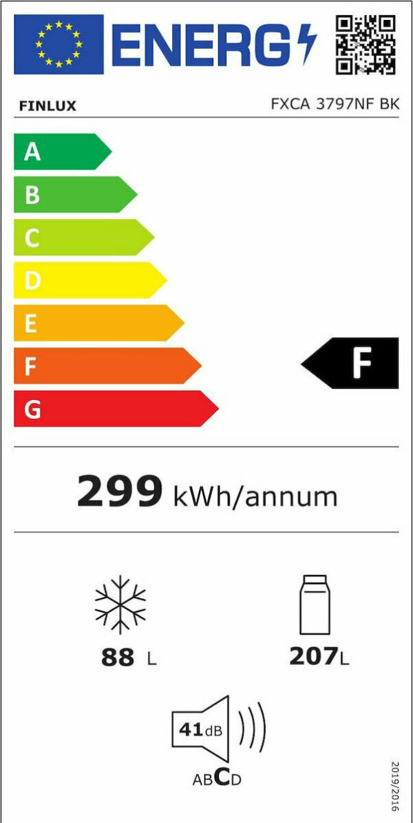 Finlux FXCA 3797NF BK Ψυγειοκαταψύκτης 295lt Full No Frost Υ186xΠ60xΒ60cm Μαύρος - Image 3