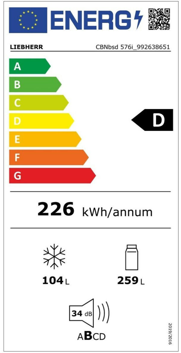 Liebherr CBNbsd 576i Prime Ψυγειοκαταψύκτης 362lt No Frost Υ201.5xΠ59.6xΒ67.5cm Μαύρος - Image 2