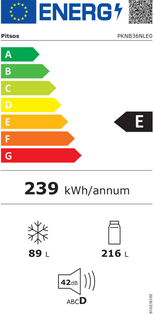 Pitsos PKNB36NLE0 Ψυγειοκαταψύκτης 302lt Full No Frost Υ186xΠ60xΒ66cm Inox - Image 2