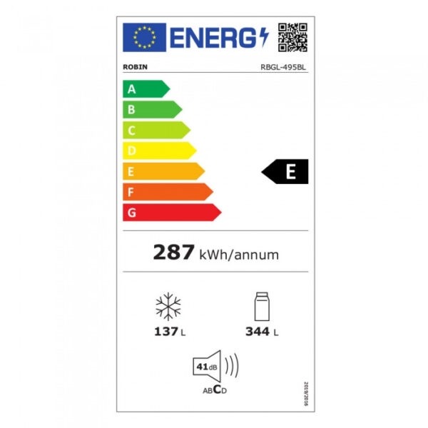 Robin RBGL-495BL Ψυγειοκαταψύκτης 481lt Full No Frost Υ192xΠ70xΒ72cm Μαύρος - Image 2