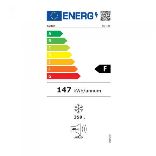 Robin RS-185 Ψυγείο Συντήρηση 359lt Full No Frost Υ185xΠ60xΒ65cm Inox - Image 2