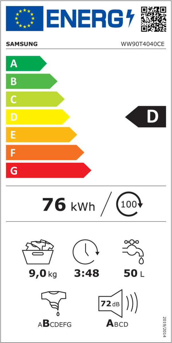 Samsung WW90T4040CE Πλυντήριο Ρούχων 9kg 1400 Στροφών - Image 2