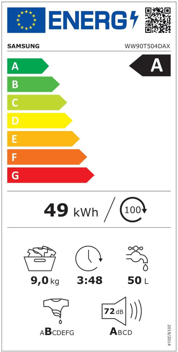 Samsung WW90T504DAX/S7 Πλυντήριο Ρούχων 9kg 1400 Στροφών - Image 2