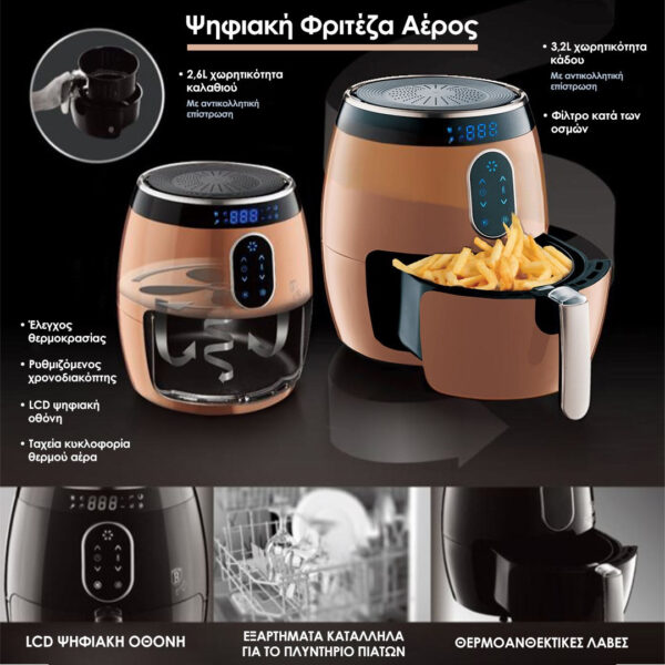 Berlinger Haus Rose Gold Collection BH-9170 Air Fryer 2.6lt - Image 2