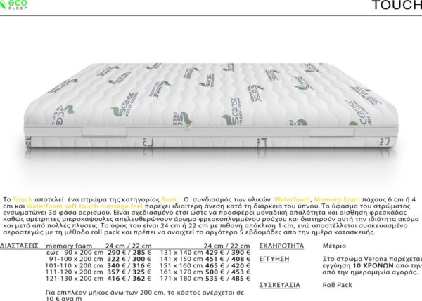 Ecosleep Touch Memory Foam 4cm Μονό 90cm - Image 2