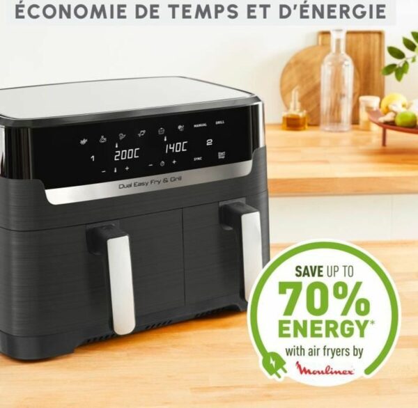 Moulinex Dual Easy Fry EZ905B20 Air Fryer 8.3lt με Διπλό Κάδο - Image 3